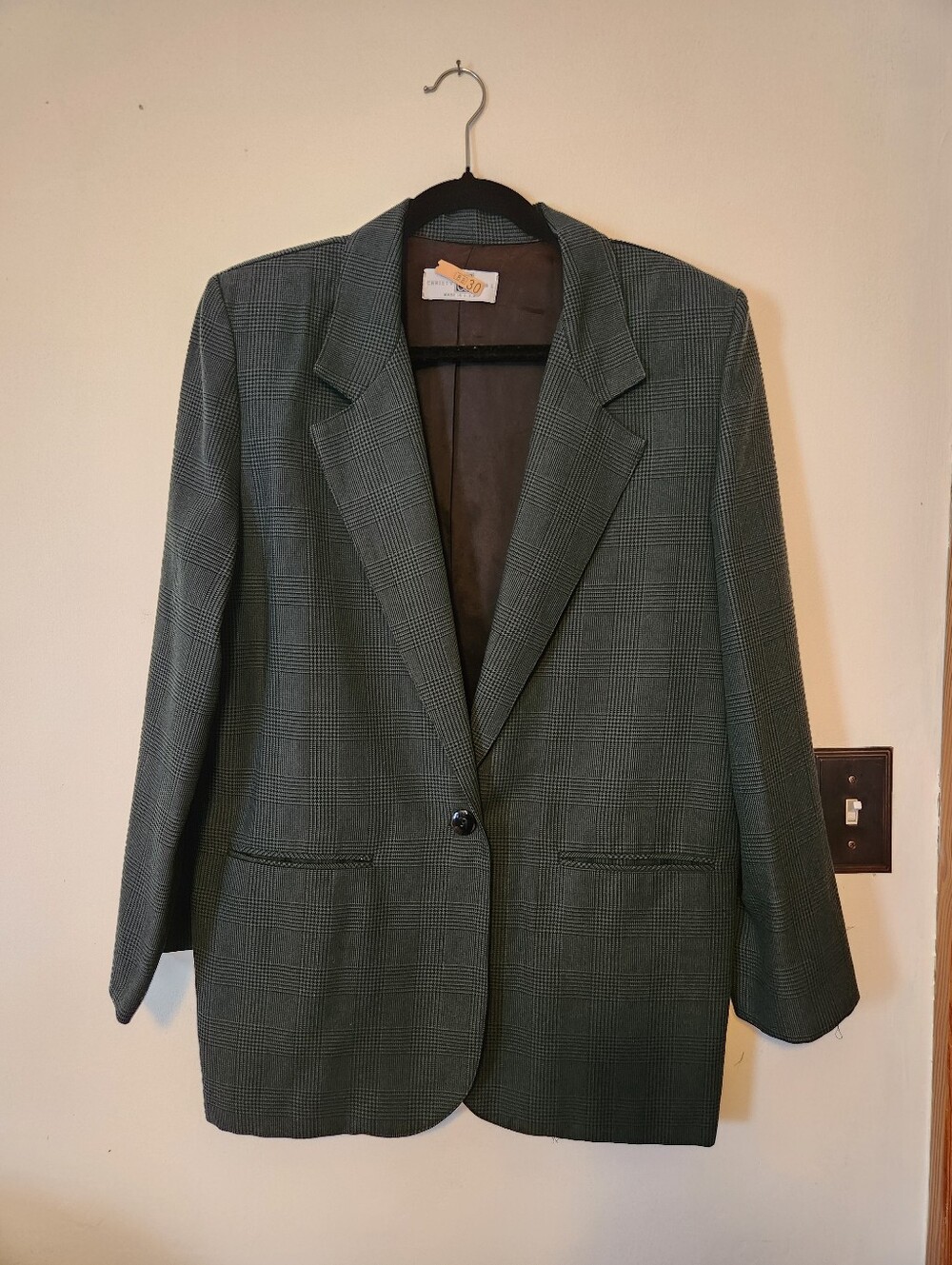 Vintage Christy Girl Dark Green Houndstooth Blazer Size 10